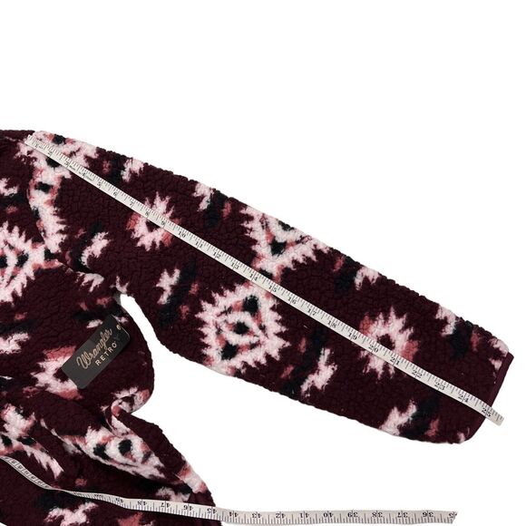 Wrangler Burgundy Aztec Sherpa Fleece Pullover M Half Zip - Picture 9 of 11